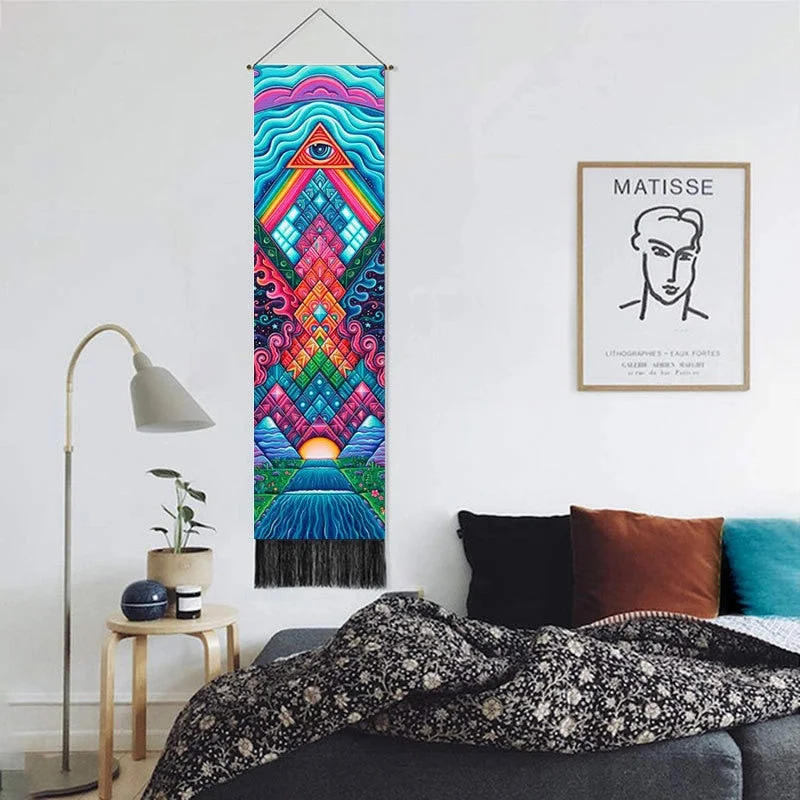 Moon Phases Tapestry Wall Art Hanging Tarot Witchcraft Tapestries HD Printing Sun Moon Tapestry Psychedelic Decor Tassel Carpet