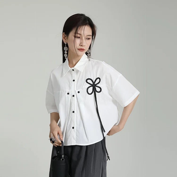 Personalized Rope Flower Short Sleeve Shirt - yankia