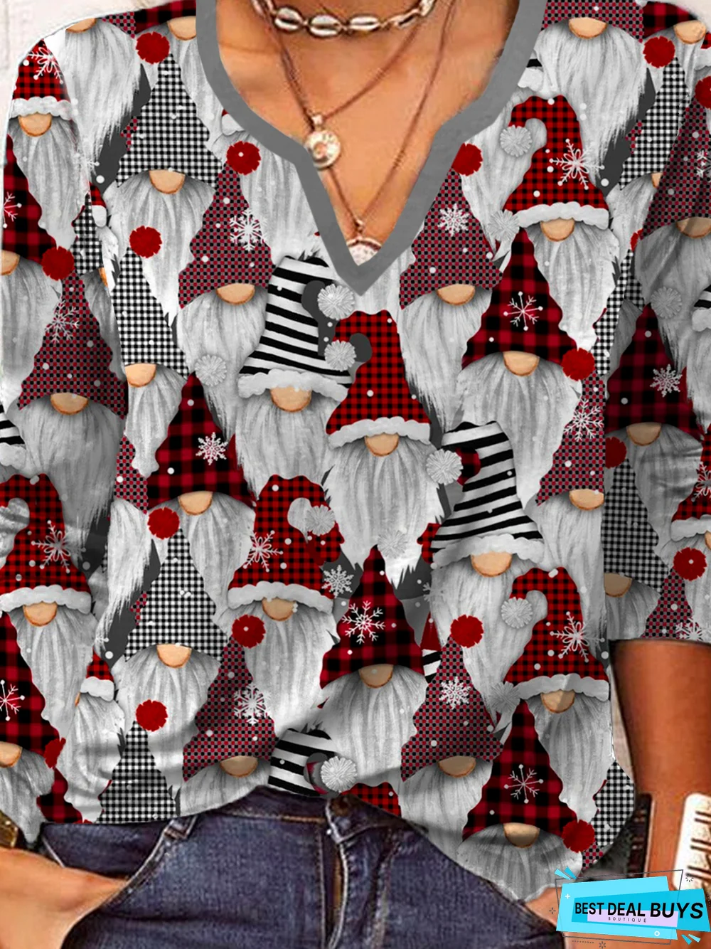 Jersey Casual Christmas Long sleeve Santa Claus T-Shirt