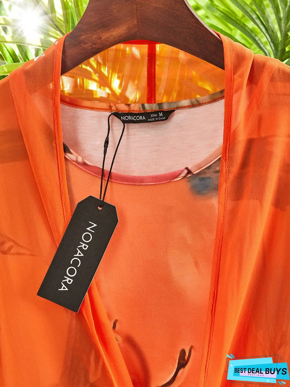 3/4 Sleeves Art Printing Crew Neck Casual Two Piece Dress With Coat