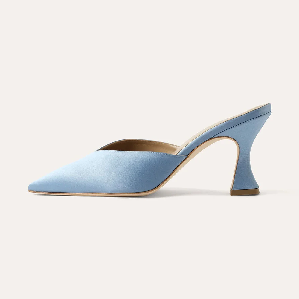 Fashion Blue Closed Pointed Toe Open Back Slip On High Heel Mules