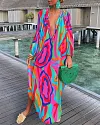 Casual V-Neck Loose Long Sleeve Print Dress