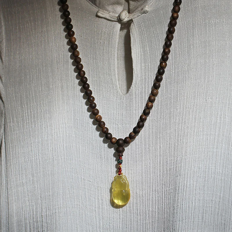 999 Gold 108 Mala Beads Nha Trang Agarwood Amber Turquoise Prayer Meditation Bracelet
