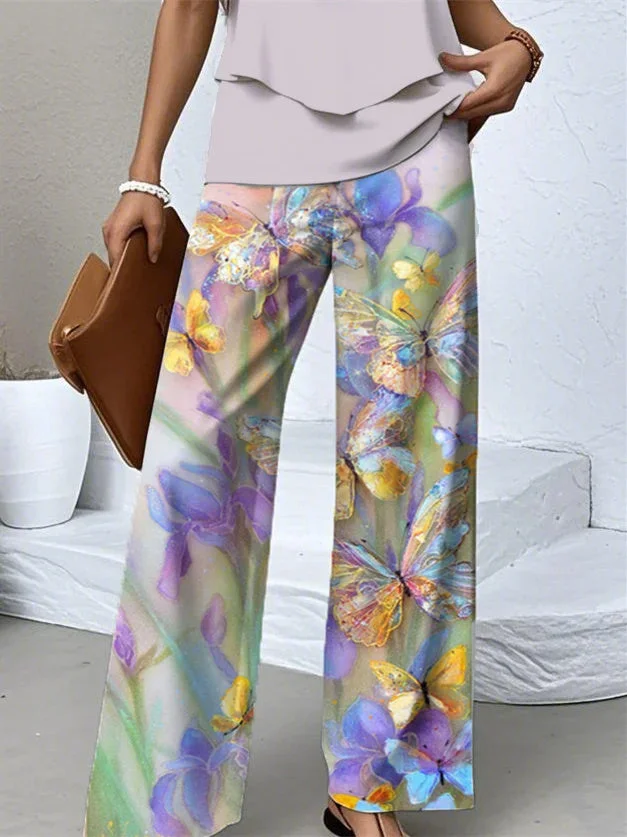 Women's Sleeveless Square Collar Graphic Printed Casual Set