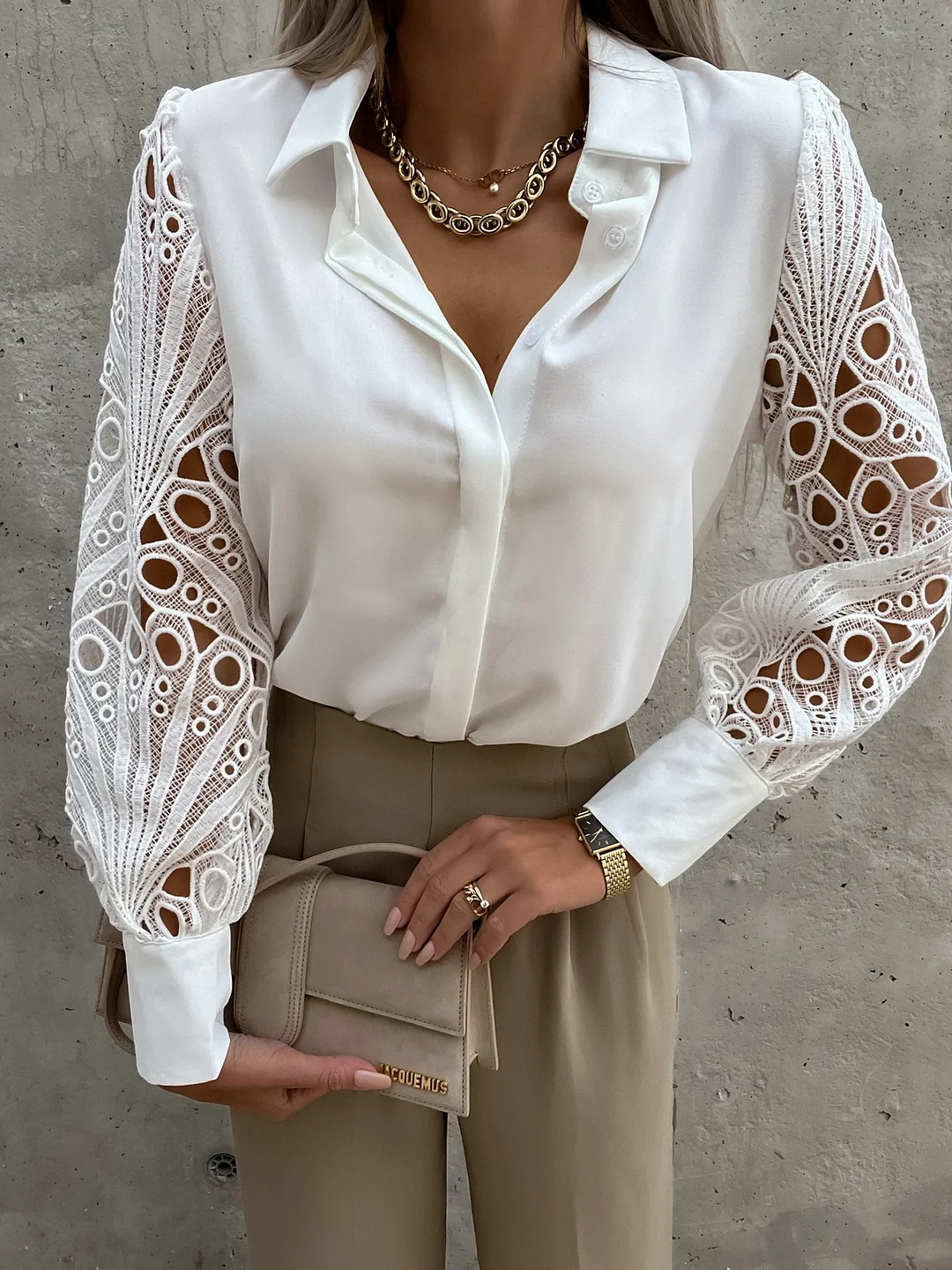 Ueong Spring / Summer 2023 Hot Selling Ladies Pure Color Lace Splicing Shirt