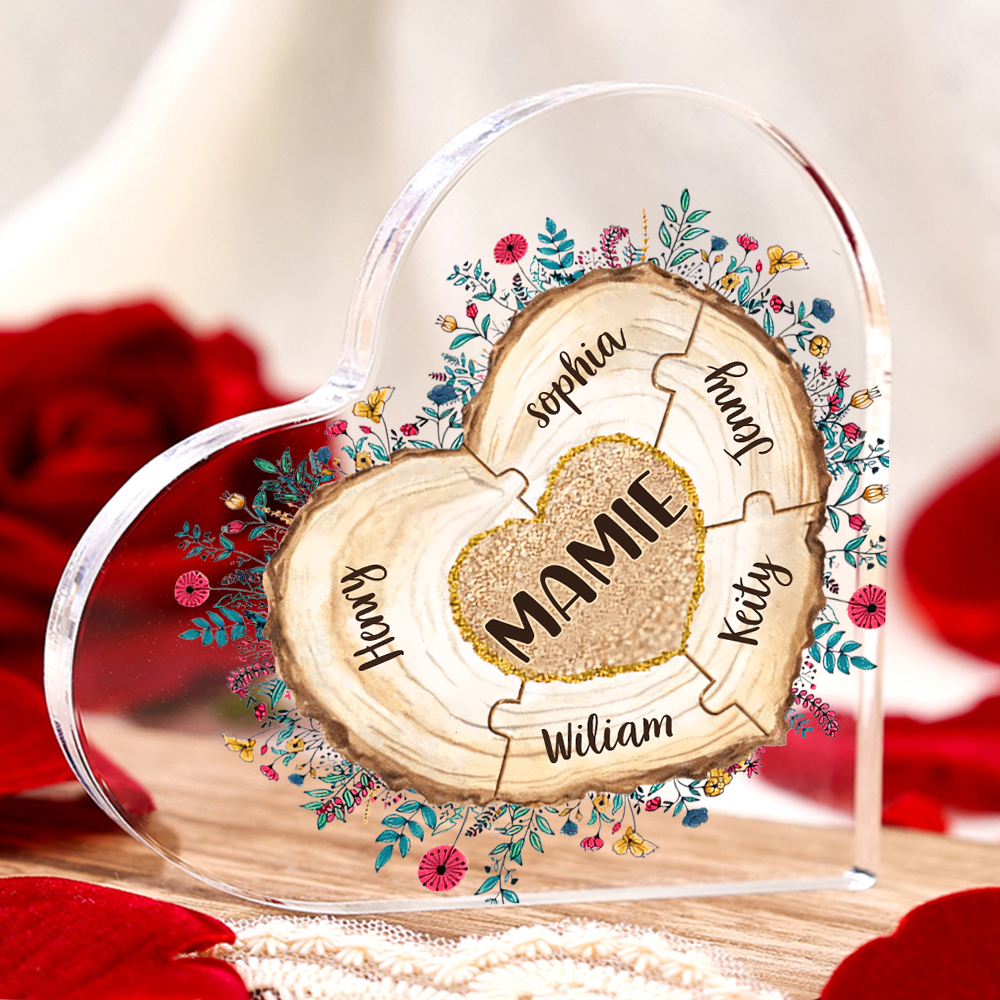 À ma Maman/Mamie - Plaque Acrylique Morceaux de coeur 6 Prénoms Personnalisés