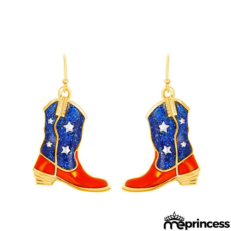 Women's Fashion 4Th Of July Flag Wings Boots Print Earrings