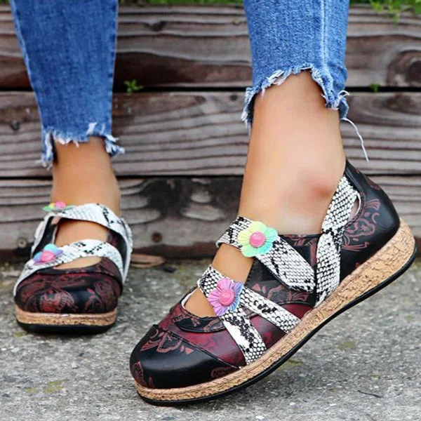 Women'S Retro British Floral Leather All-Match Flats