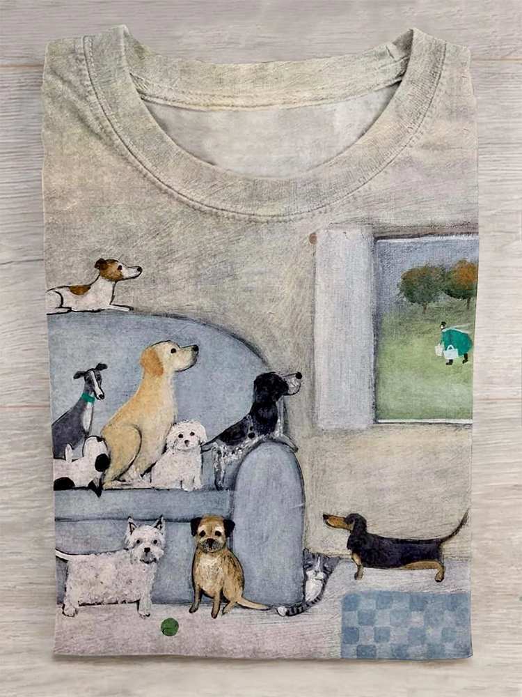 Comstylish Cute Dog Art Print Casaul Short Sleeve T-Shirt