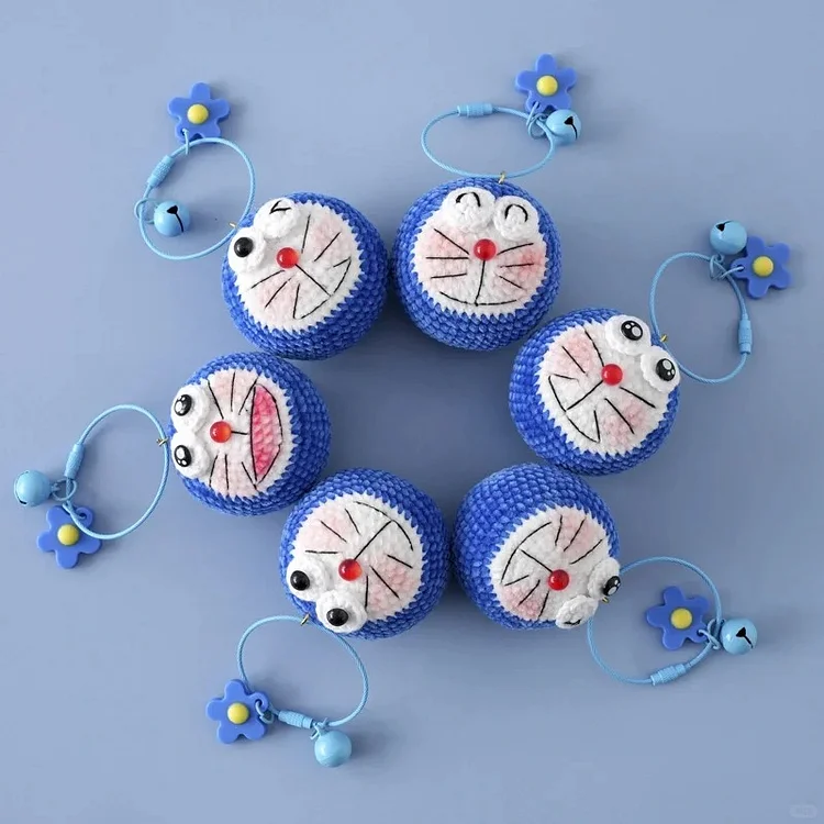 Lulusnow Handmade Multicolor Doraemon Crochet Key Chain Bag Accessories