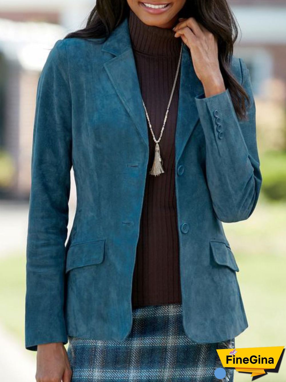Blue Long Sleeve Casual Solid Jacket