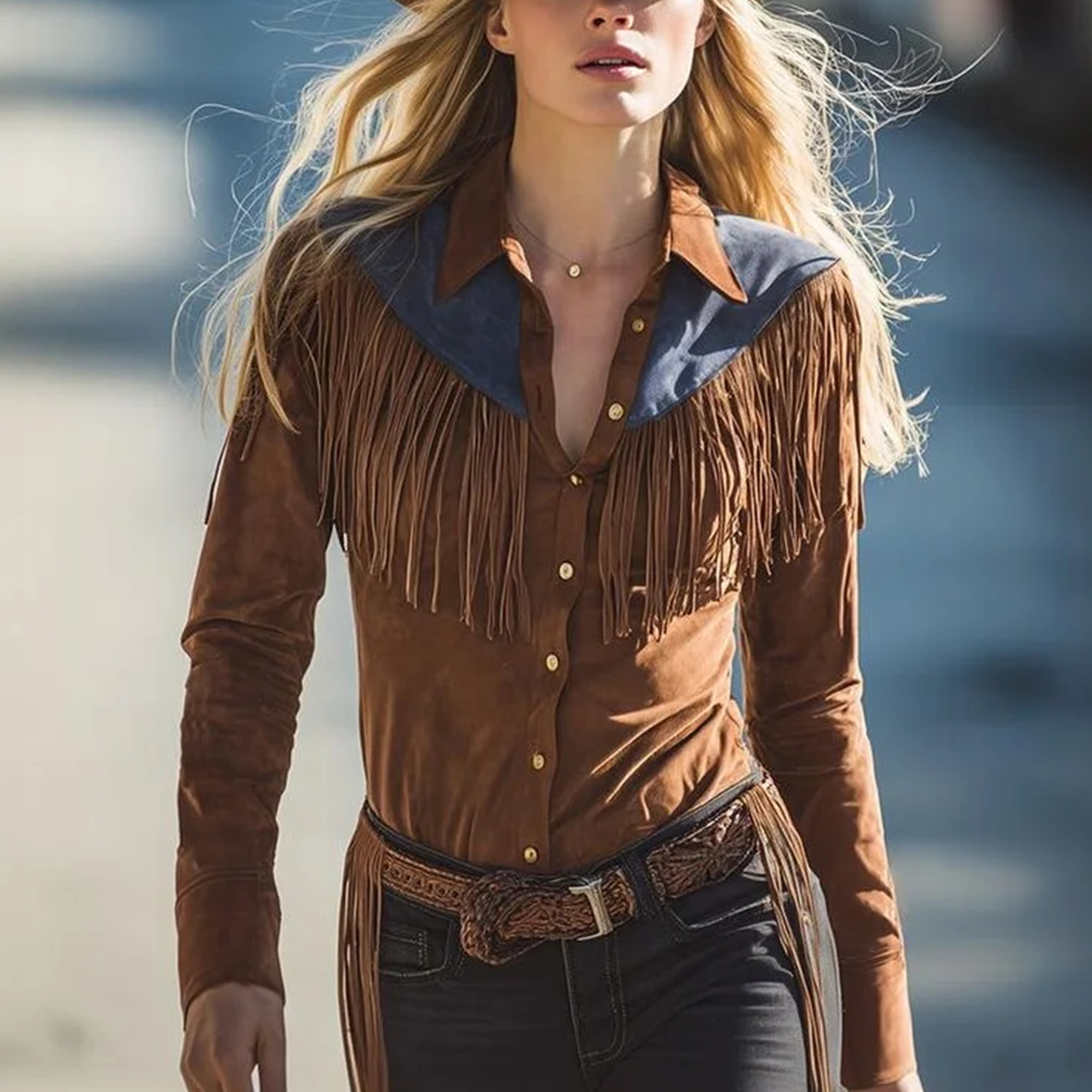 Women's Vintage Western Style Fringed Shirt