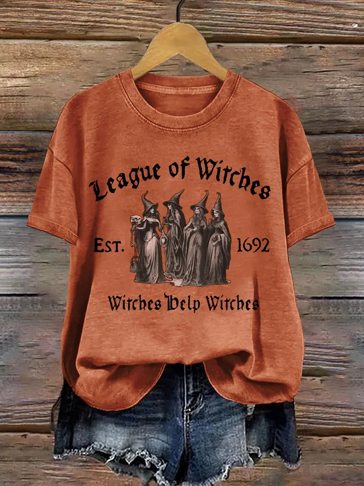 Women's Halloween League of Witches Witches Help Witches Print Casual Tee 
