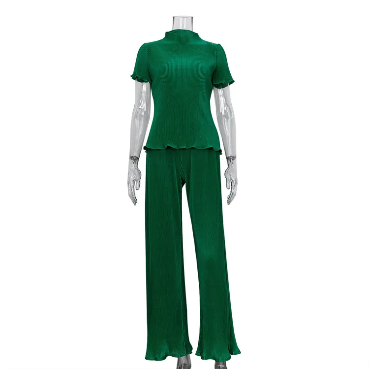 Churchf Churchf 2023 Summer New Thin T-Shirt High Waist Blue Pleated Floor Pants Casual Women's Fashion Suit