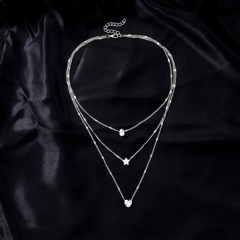 Multi-layer star love drop necklace