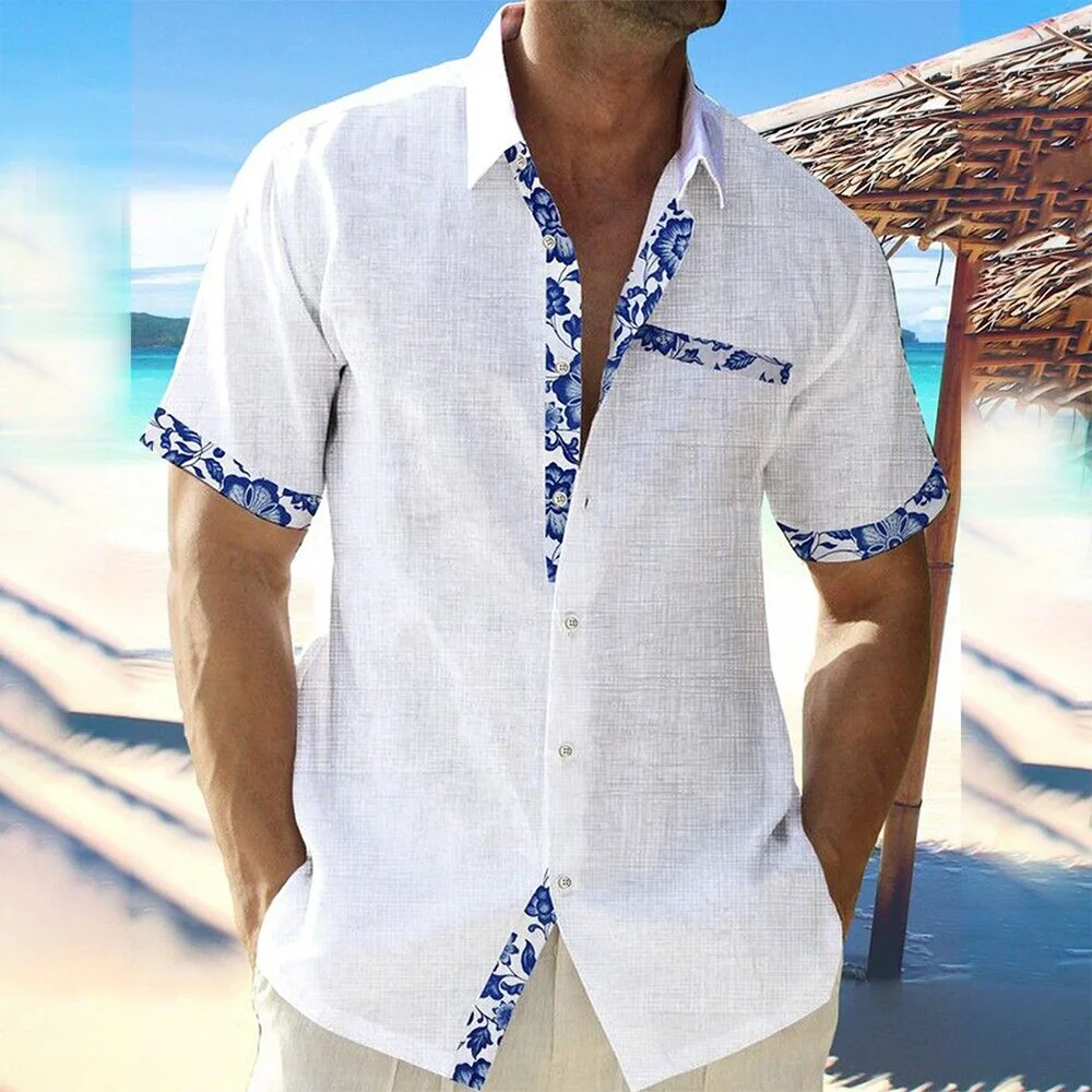 Smiledeer 2024 Fashionable Men's Hawaiian Lapel Short Sleeve Shirt