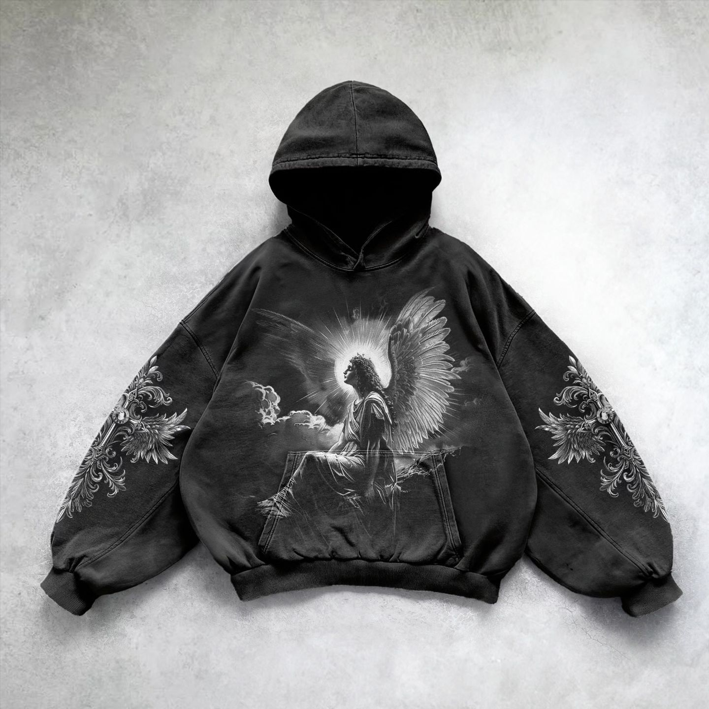 Vintage Angel Print Hoodie