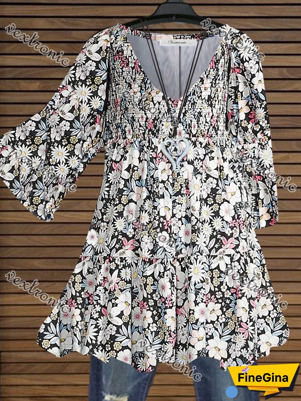 Women Half Sleeve V-neck Floral Printed Graphic Top Dress