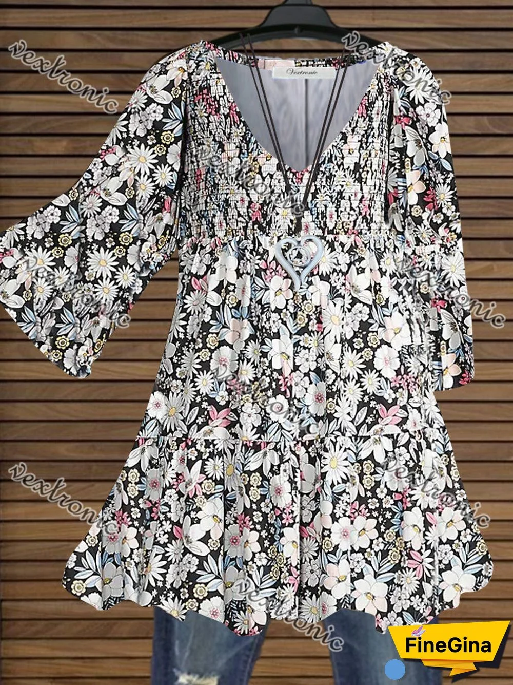 Women Half Sleeve V-neck Floral Printed Graphic Top Dress