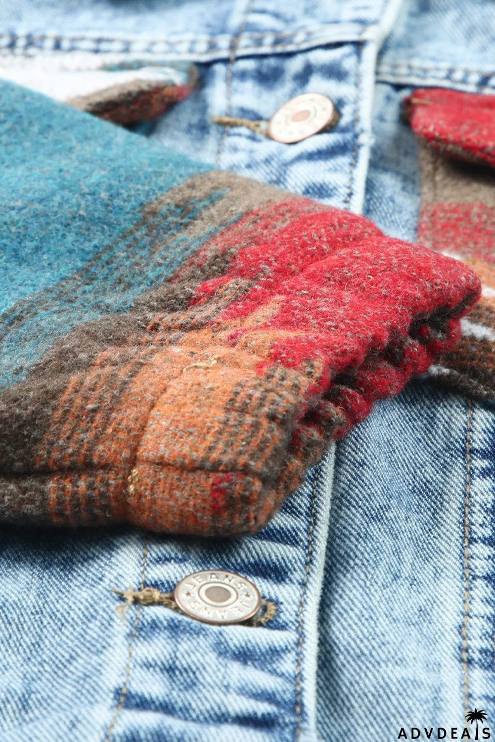 color Aztec Print Frayed Hem Denim Jacket