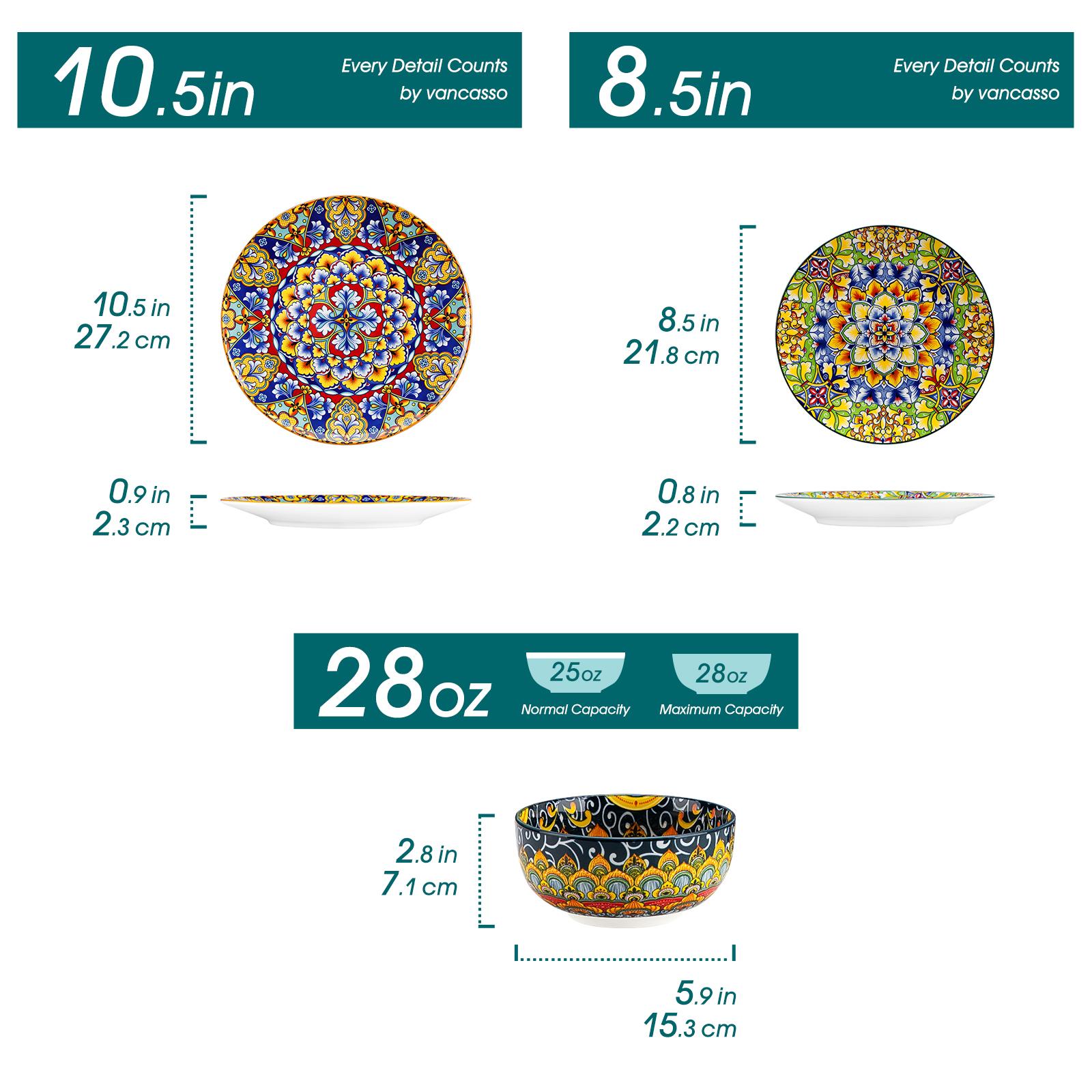 vancasso 12/16/18/24 Pieces Dinnerware Sets, Plates and Bowls Set, Porcelain Dishes Set for 4/6, Microwave and Dishwasher Safe, Scratch Resistant, Bohemian Style Dining Ware Service for 6, Series SIMI vancasso 12/16/18/24 Pieces Dinnerware Sets, Plates and Bowls Set, Porcelain Dishes Set for 4/6, Microwave and Dishwasher Safe, Scratch Resistant, Bohemian Style Dining Ware Service for 6, Series SIMI
