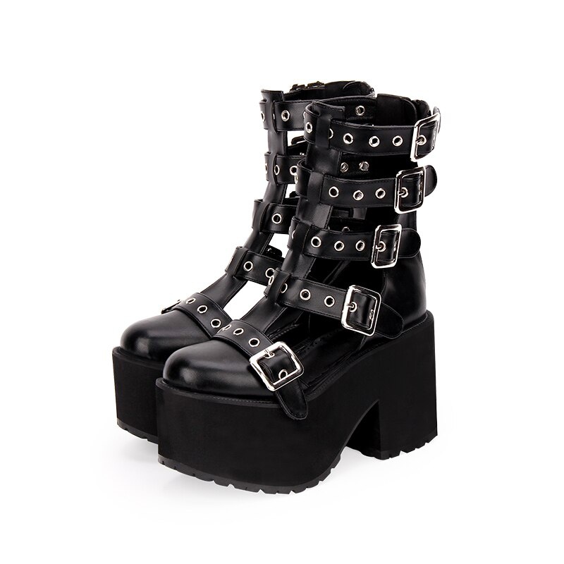TAAFO Girl Women Punk Motorcycle Shoes Lady Ankle Boots Woman High Heels Pumps Sandals 10cm