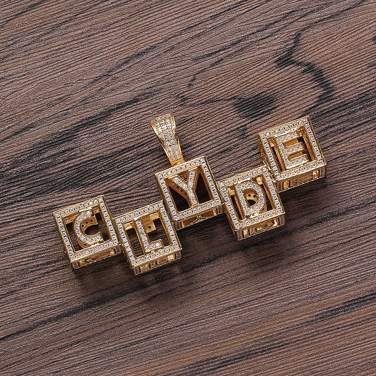 Custom Name Bling Cube Letters Square Pendants Personalized Necklaces Jewelry