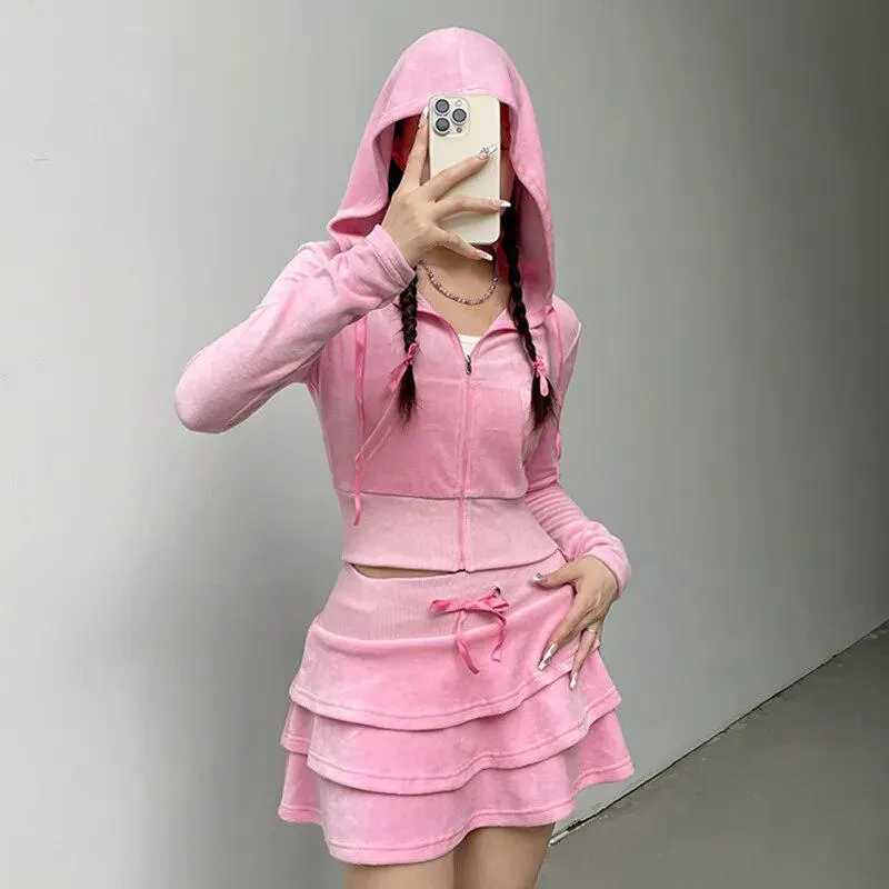 Brownm Aesthetic Skirt & Hoodie Two Piece Set
