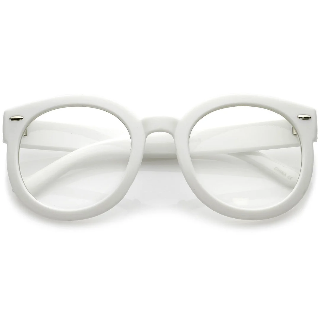 Oversize Thick Arms Round Clear Lens Horn Rimmed Eyeglasses 53mm