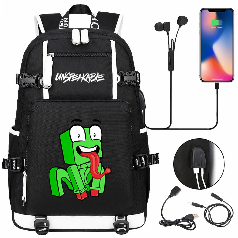 Buzzdaisy Unspeakable Double-Sided Backpack with USB Charging and Laptop Compartment - Multi-Pocket, Large Capacity School Bag