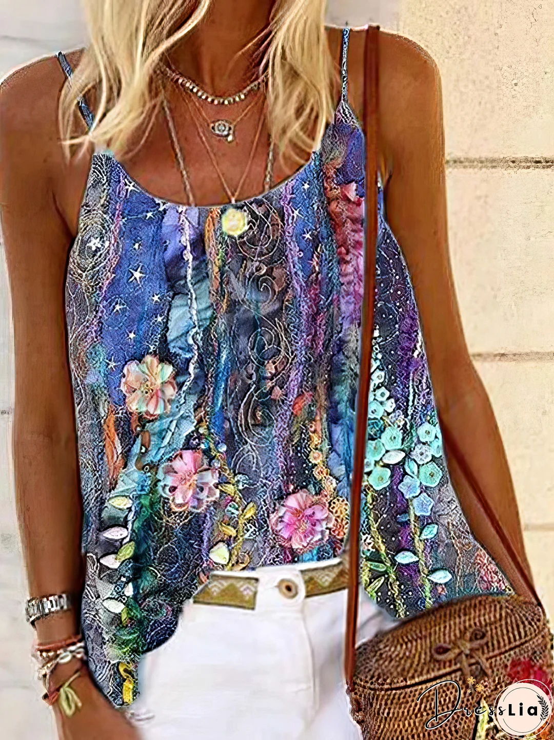 Sleeveless Printed Scoop Neck Casual Tank Top for Women