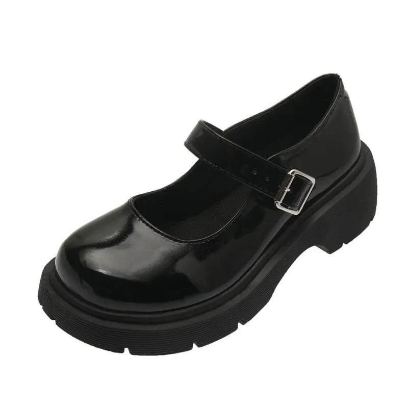 Women Platform Flat Oxford Shoes Black Lace Up Leather Casual Round Toe Spring Autumn Shoes Heighten Waterproof Shoes Plus Siz