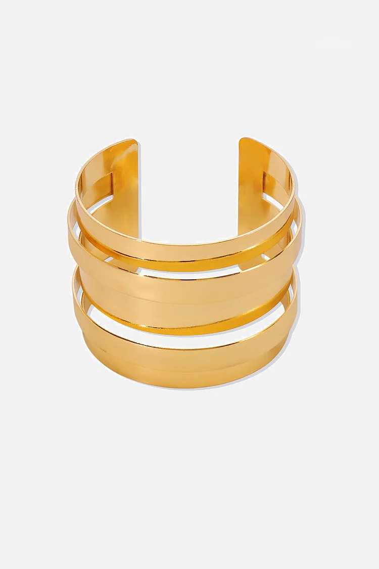 Metallic Sheen Minimalist Cut Out Wide Flat Open Cuff Bracelet 2024 - Xpluswear