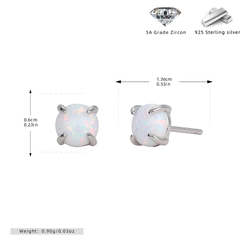 1 Pair 925 Sterling Silver Opal Geometric Ear Studs