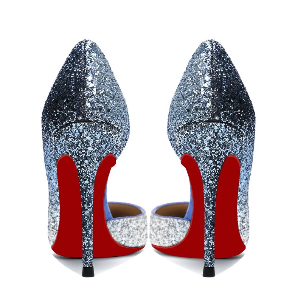 100mm Women's Pointed Toe Red Bottom Shiny Party Daily Wedding Pumps-MERUMOTE