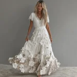 Women's Vintage Boho Floral Art  Short-sleeved Maxi Dress - Image 2