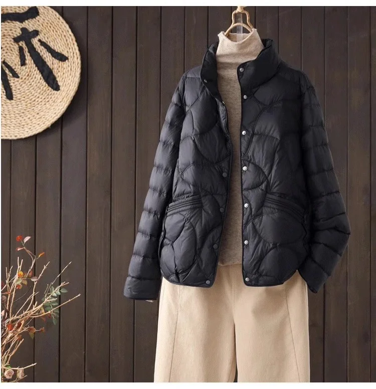 Toloer Autumn Winter New Style Art Fan Li Collar Leisure Spring And Autumn Light Short Down Jacket Female Joker Show Thin Short Coat-Outfit Ideas