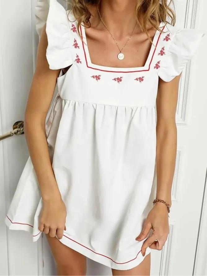 White Casual Sleeveless Square Neck Dresses