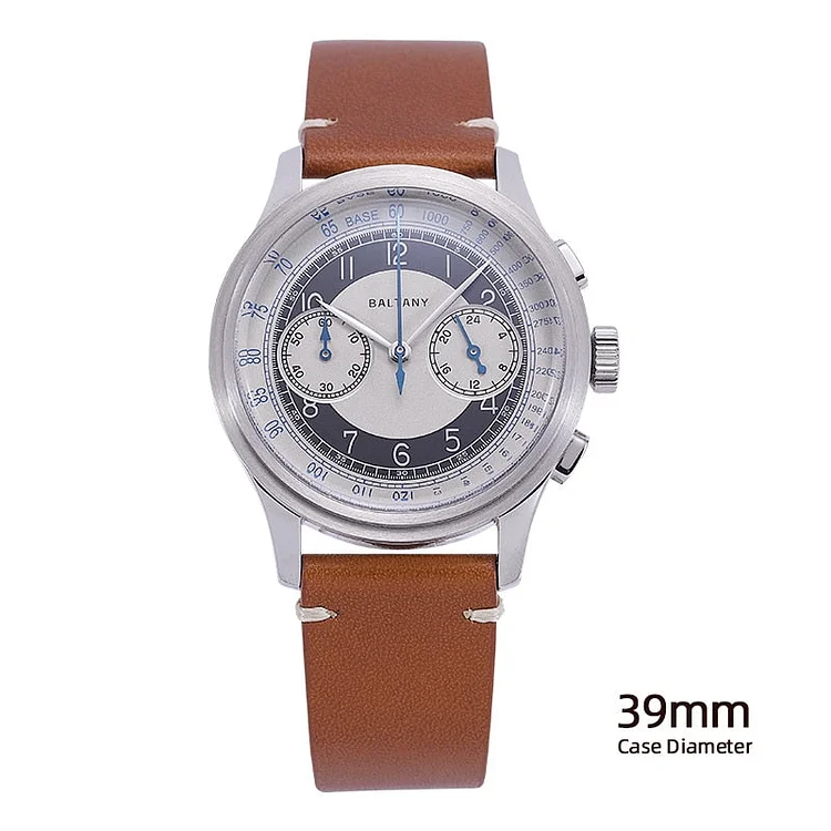 Baltany Tuxedo Chronograph Vintage Watch 39mm Dial Stainless Steel Leather Strap Quartz Men Watch