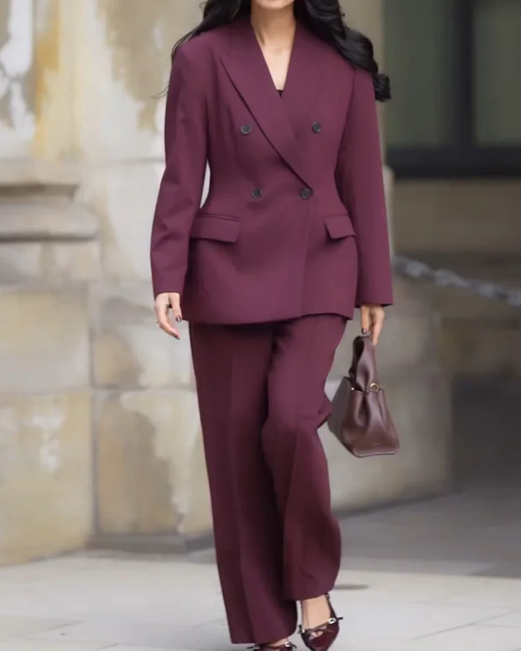 Women's solid color trousers suit