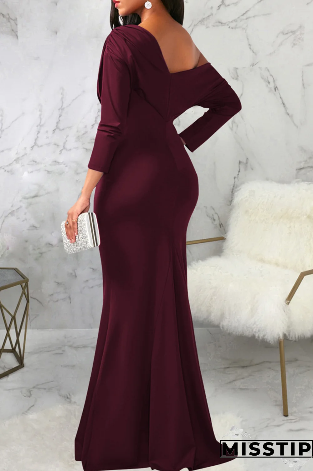 White Street Solid Patchwork One Shoulder Trumpet Mermaid Dresses