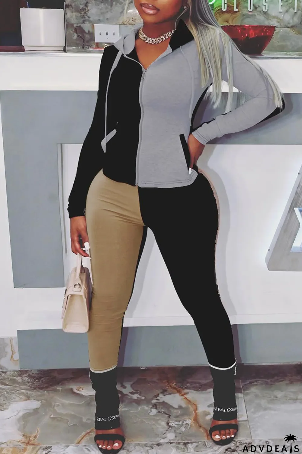 Deep Blue Casual Solid Split Joint Zipper Hooded Collar Long Sleeve Two Pieces