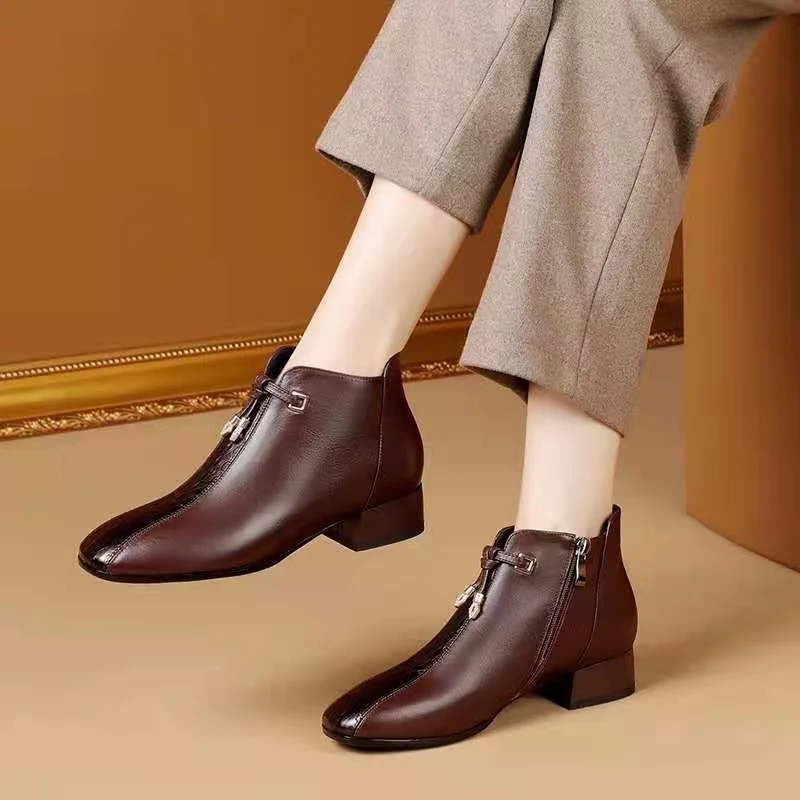 FHANCHU Microfiber Leather Women Naked Boots,2021 Autumn/Winter Shoes,Ankle Botas,Side Zip,Pointed Toe,Black,BROWN,Dropshipping