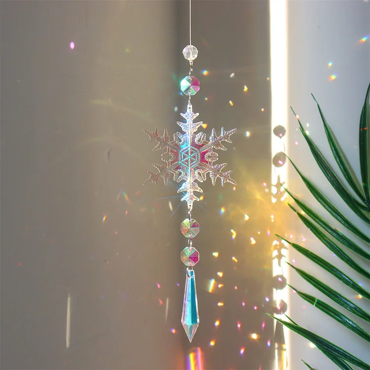 Snowflake Crystal Pendant Hangable Reflective Wind Chime for Living Room (A)