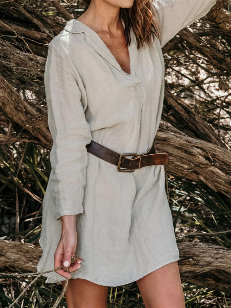 Comstylish Basic V Neck A Line Mini Shirt Dress