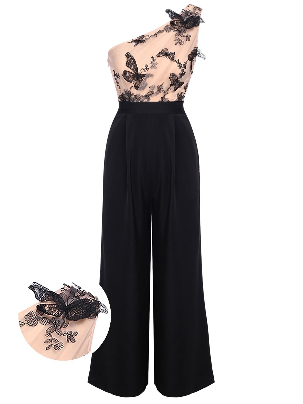 [Pre-Sale]Plus Size One-shoulder Lace Butterfly Jumpsuit 2024 - Flycurvy 