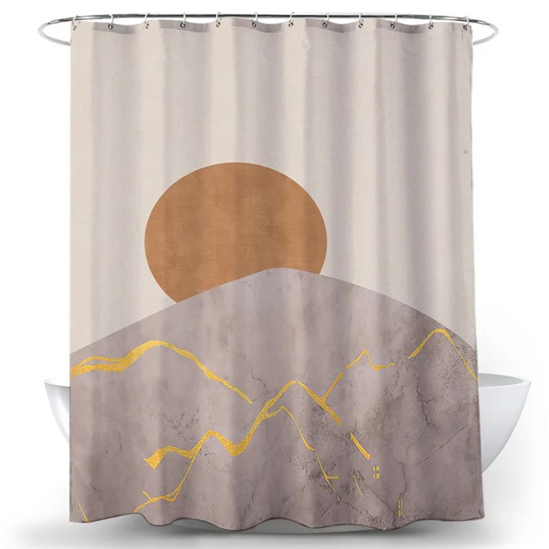 Boho Stars and Moon Washable Shower Curtain Mountain Frabic Waterproof Polyester Bathroom Decor Sets with Hooks