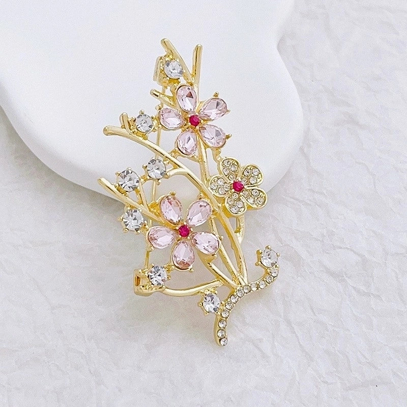 Fashion Pin Flower Alloy Plating Inlay Artificial Gemstones Pearl Women’S Brooches