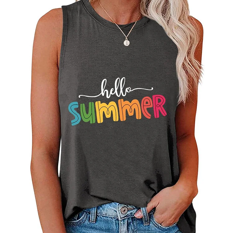 Colorful Hello Summer Women Summer O Neck Tank Top-04303
