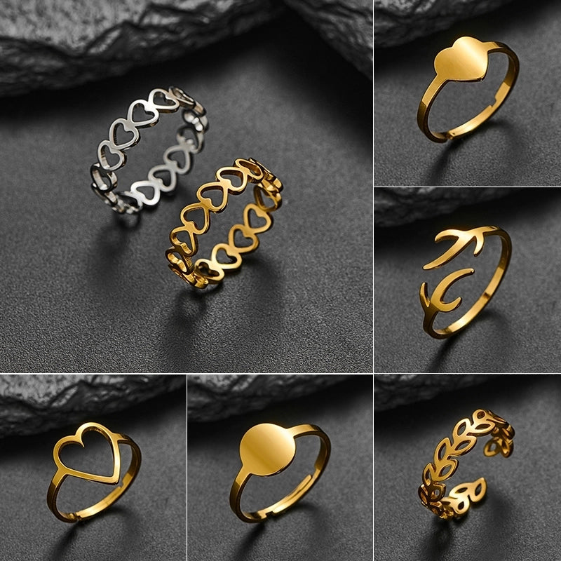 IG Style Retro Geometric Heart Shape 201 Stainless Steel 18K Gold Plated Polishing Plating Open Rings
